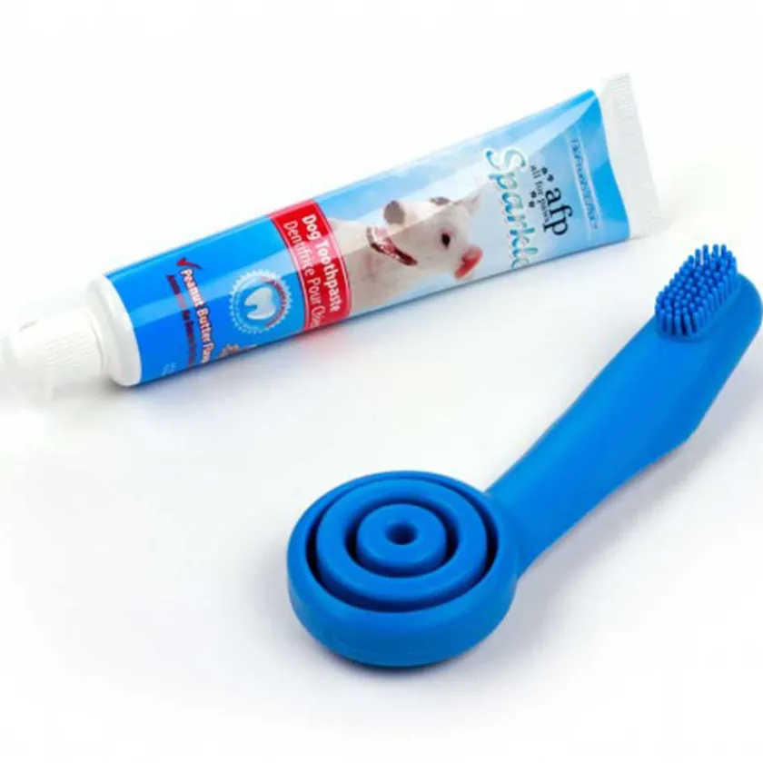 AFP Cuidado Dental | Dentales^Sparkle Cepillo Dedo y Pasta para Perros
