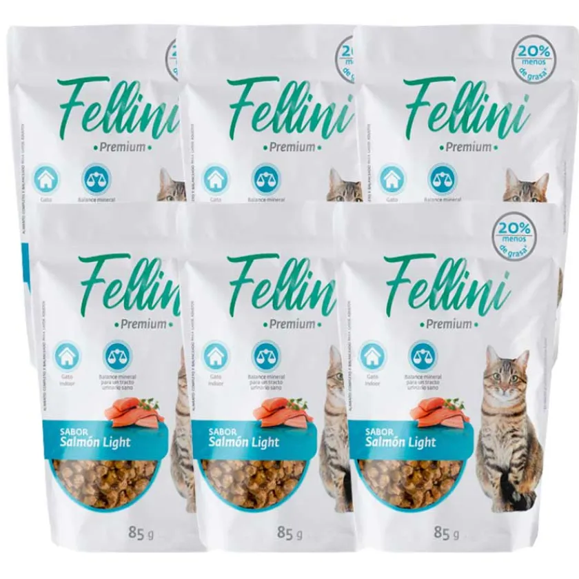 Fellini Húmedos | Adultos (1 A 7 Años)^Alimento Húmedo Gato Salmón Light 85gr x6 unidades