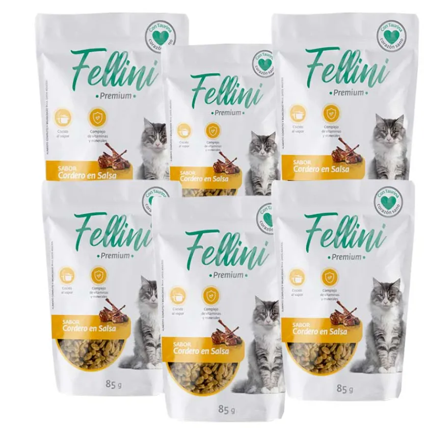 Fellini Húmedos | Adultos (1 A 7 Años)^Alimento Húmedo Gato Cordero en Salsa 85gr x 6un