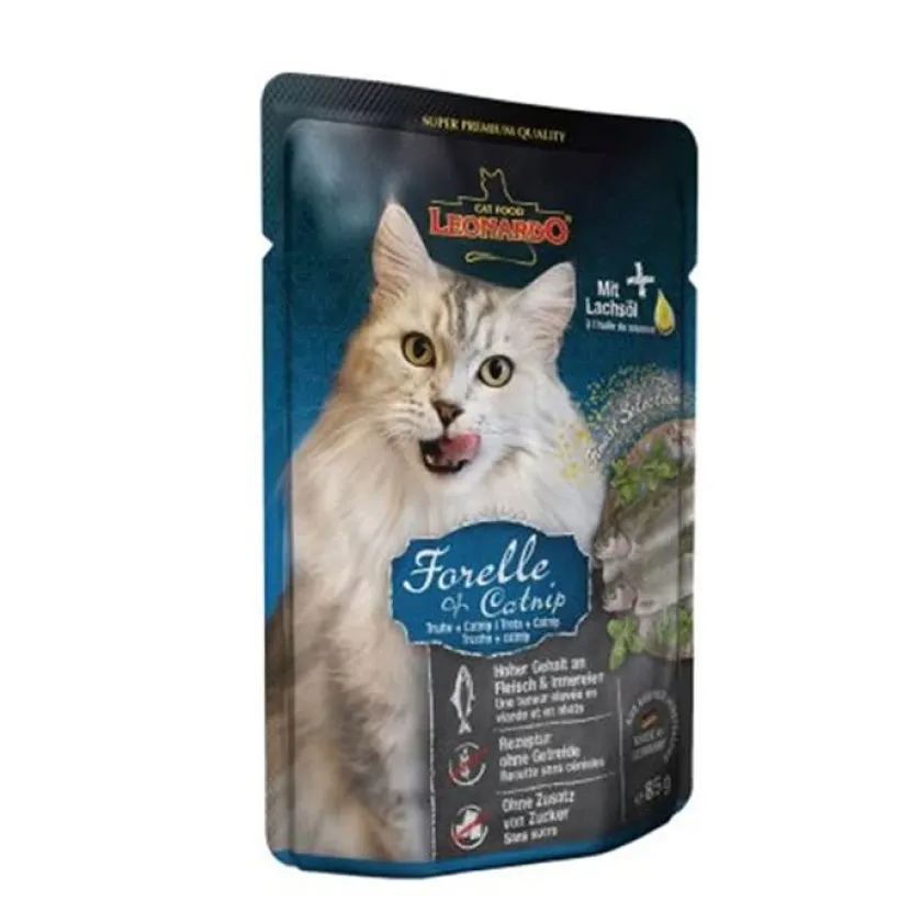 Leonardo Húmedos^Alimento húmedo Trucha y Catnip 85gr