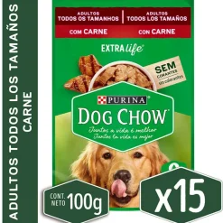 Dog Chow - Purina Húmedos^Alimento húmedo para perro DOG CHOW® Adultos con Carne sobre 100g Pack 15 Unidades