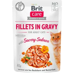 Brit Care Húmedos^Cat Fillets in Gravy Pouch Salmon 85gr Pack 12 Unidades