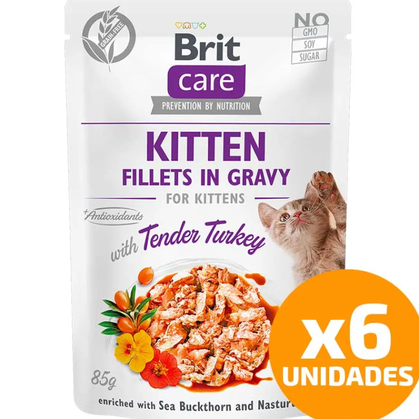 Brit Care Húmedos^Cat Pouch Kitten Sabor Pavo 85gr Pack 6 Unidades