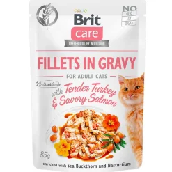Brit Care Húmedos^Cat Pouch Sabor Pavo y Salmón 85gr Pack 12 Unidades