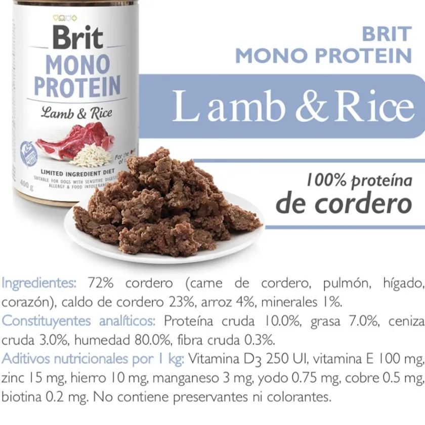 Brit Care Húmedos^Mono Protein Cordero y Arroz 400gr