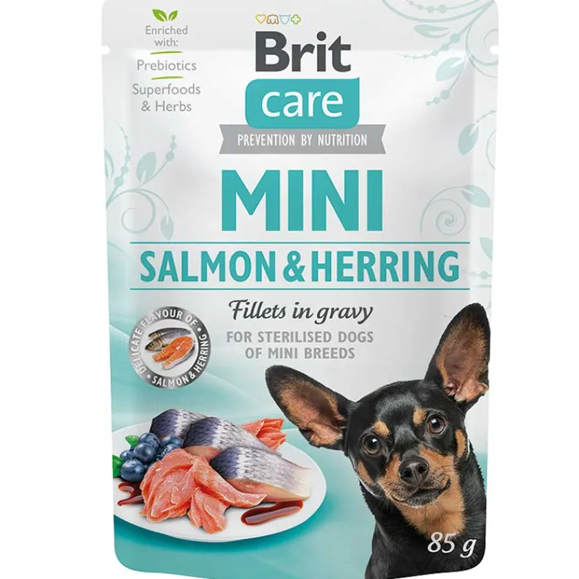 Brit Care Húmedos | Galletas Y Snacks^Pouch Mini Salmon & Herring fillets in gravy for sterilised dogs 85 grs