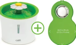 Cat it Comederos Y Fuentes De Agua^COMBO Fuente Bebe Flor 3 Litros + Mantel con plato