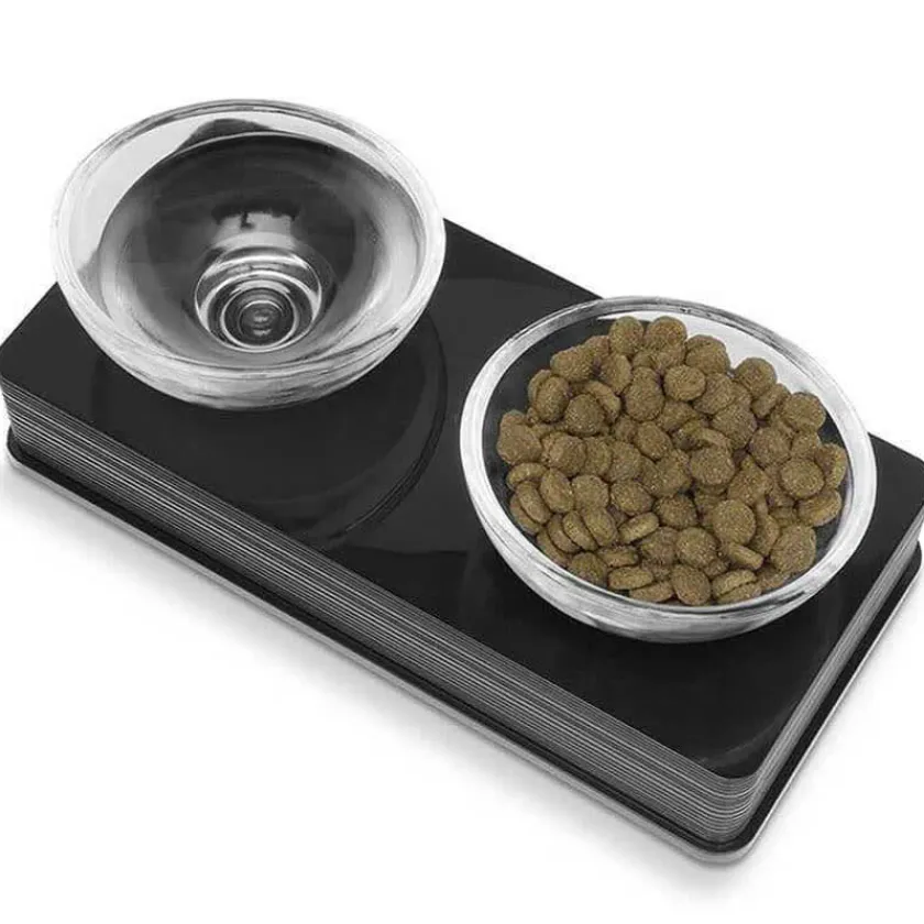 Cat it Comederos Y Fuentes De Agua^Plato de vidrio Base Negra para gatos