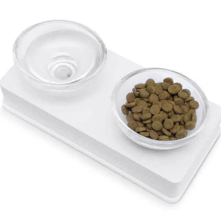 Cat it Comederos Y Fuentes De Agua^Plato de vidrio Base Blanca para gatos