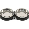 Cat it Comederos Y Fuentes De Agua^Plato Doble Acero Inoxidable con Borde Bajo Color Negro