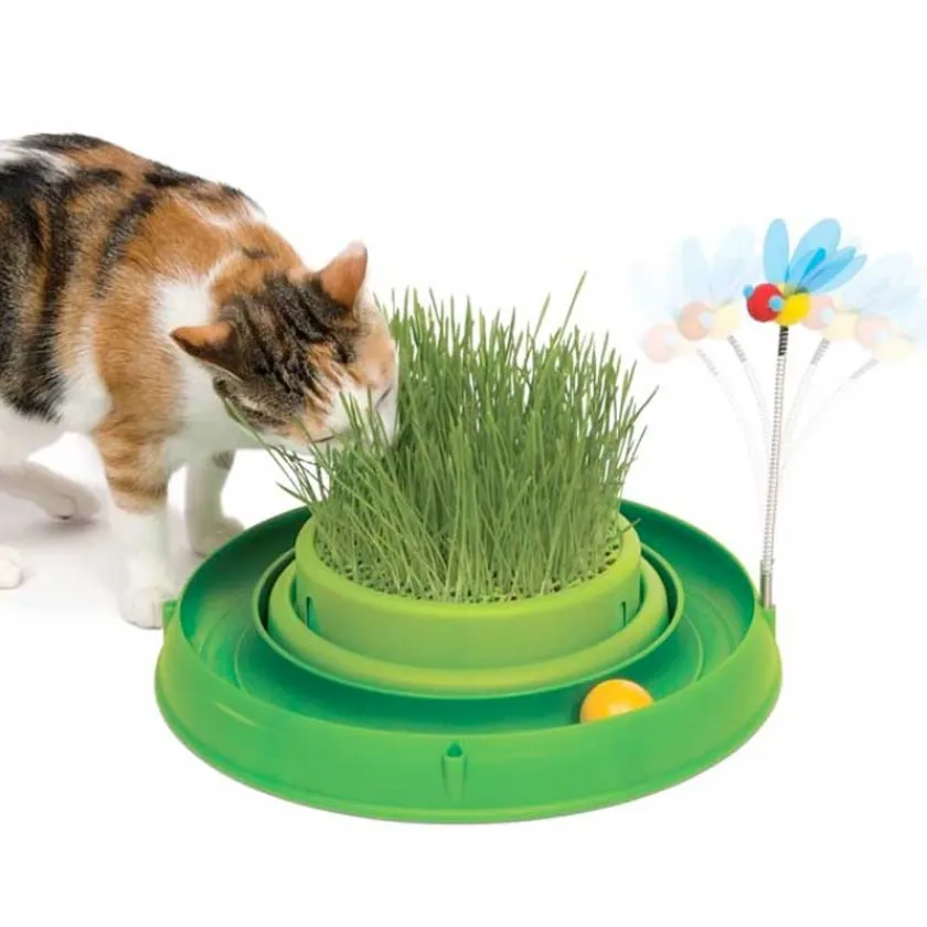 Cat it Hierba Gatera^Play Circuito 3 en 1 con Pasto