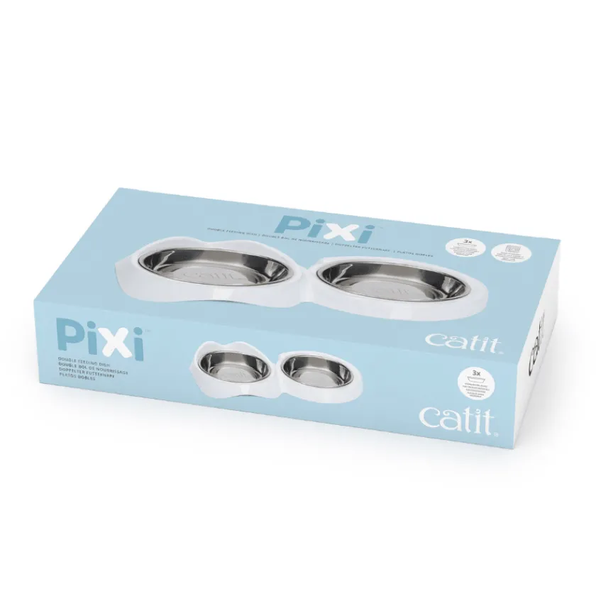 Cat it Comederos Y Fuentes De Agua | Adultos (1 A 7 Años)^Catit Pixi Comedero Doble Borde Bajo