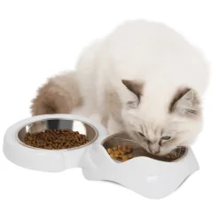 Cat it Comederos Y Fuentes De Agua | Adultos (1 A 7 Años)^Catit Pixi Comedero Doble Borde Bajo