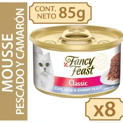 Fancy Feast - Purina Húmedos^Fancy Feast Mousse Pescado y Camarón 85gr x 8 Unidades (Classic Cod, Sole Shrimp)