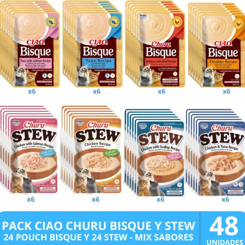 Inaba Húmedos^Ciao Churu Cat Bisque y Stew Pack Degustacion 48 unidades