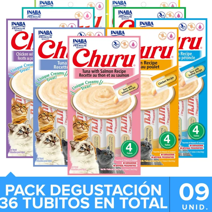 Inaba Húmedos^Ciao Churu Mix Degustación con 9 unidades (36 tubitos)