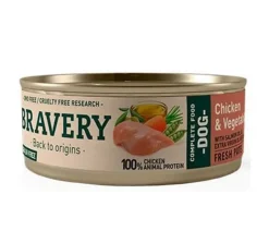 Bravery Húmedos^Lata Alimento Húmedo Natural para Perro Adulto Receta Pollo y Vegetales 80  g