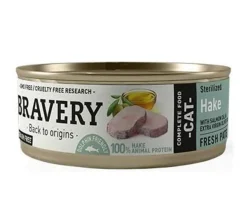 Bravery Húmedos^Lata Alimento Húmedo Natural para Gato Adulto Esterilizado Receta Merluza 70 g