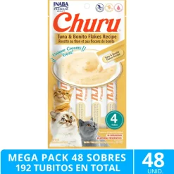 Inaba Húmedos | Castrados^Mega Pack 48 Sobres Ciao Churu Atún Con Hojuelas de Bonito (192 Tubitos)