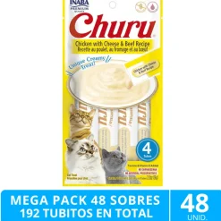 Inaba Húmedos | Adultos (1 A 7 Años)^Mega Pack 48 Sobres Ciao Churu Pollo, Carne y Queso (192 Tubitos)
