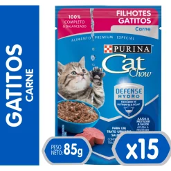 Cat Chow - Purina Húmedos^Purina Cat Chow Hydro Gatitos Carne 85gr PACK 15 Unidades